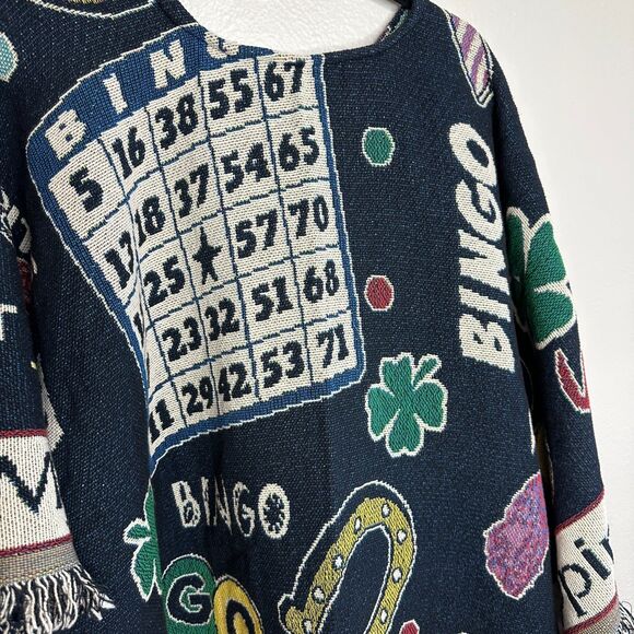 Bingo Poncho – Woven Tapestry Cape – Fringe Edges – Novelty Gift for Bingo Lover - Picture 3 of 5